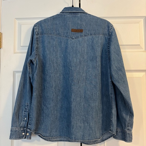 VTG Ralph Lauren Western Blue Denim Shirt with Pearl Buttons & Intricate Details - Picture 11 of 15